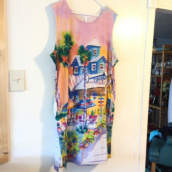 ellen negley Dresses & Skirts - Ellen Negley Artsy Tank Dress Resort Beach XXL